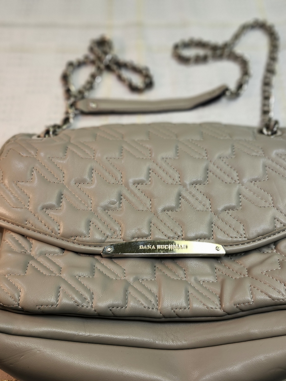 Dana Buchman Quilted Taupe Crossbody with Chain Strap
